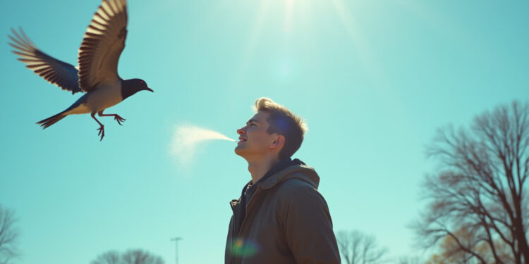 Cum explici unui străin lovit de „noroc” de pasăre că la noi, în România, e semn bun: Ai fost binecuvântat de o pasăre! Joacă la Loto! La noi norocul cade din cer, cu miros înțepător