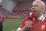 Ce moment pe Anfield! Arne Slot a luat microfonul și a scandat numele lui Klopp după ce Liverpool a devenit campioană