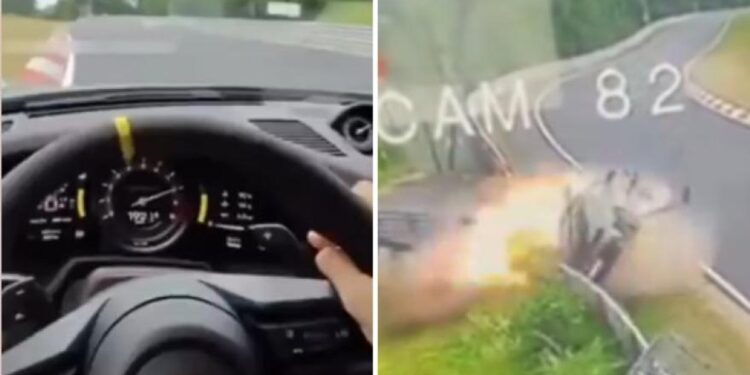 Accident dramatic pe o pistă. Două mașini s-au ciocnit la 200 km/h și s-au făcut praf