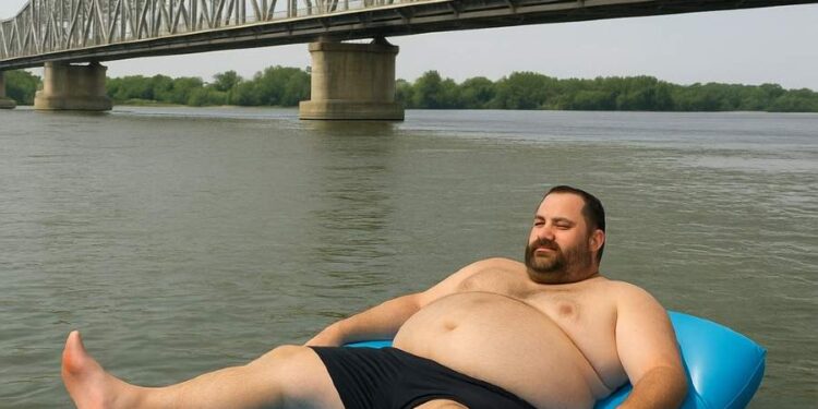 Podul de la Giurgiu va fi ridicat în weekend ca să treacă pe dedesubt un român burtos pe saltea gonflabilă