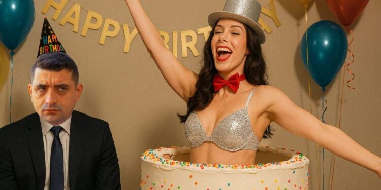 George Simion, batjocorit de ziua lui. Din tort a ieșit o femeie, nu șoferul