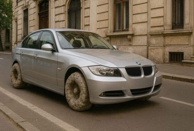 Șoferii de BMW, obligați să-și pună roți din piatră, să nu mai prindă suta pe trecerea de pietoni