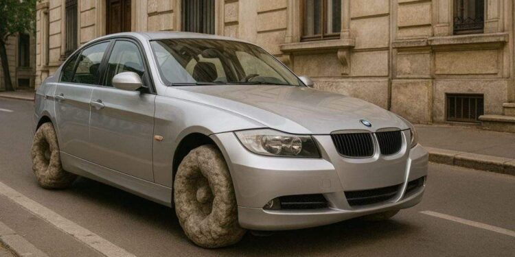 Șoferii de BMW, obligați să-și pună roți din piatră, să nu mai prindă suta pe trecerea de pietoni