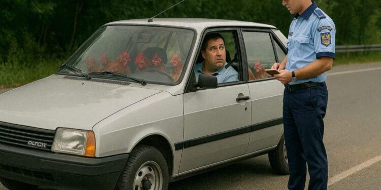 Șofer de Oltcit, amendat pentru că găinile de pe scaunul din față nu purtau centură