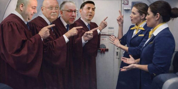 Patru judecători CCR încearcă să sară dintr-un avion în zbor ca să-i blocheze aterizarea