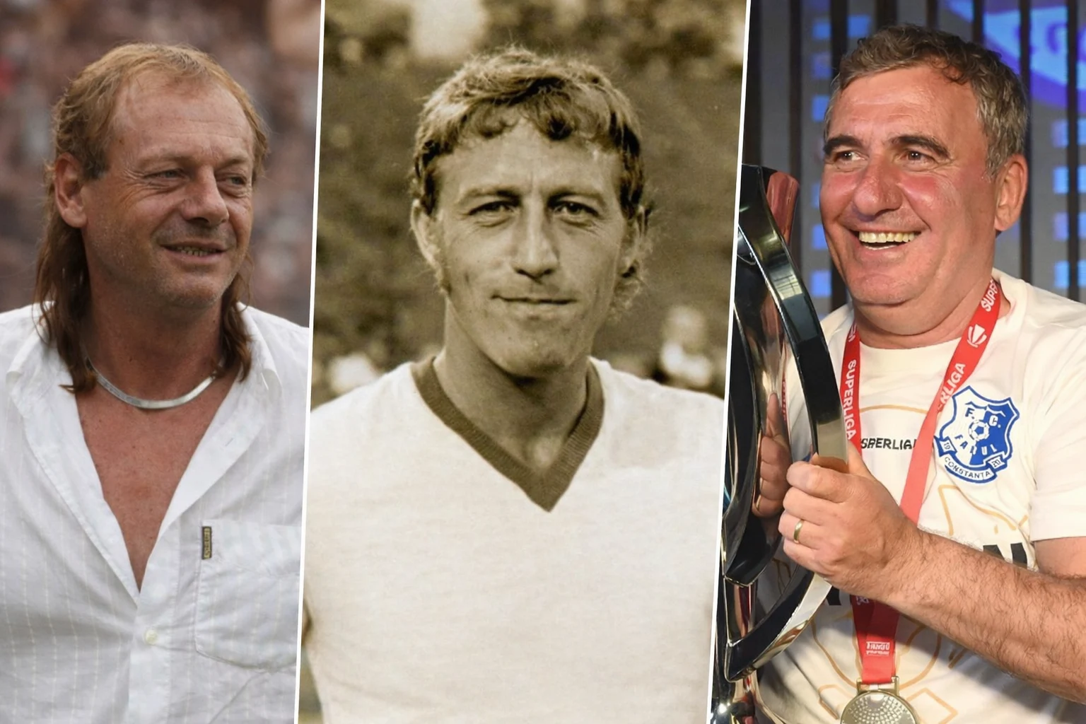 Balaci, Dobrin și Hagi, marii fotbaliști ai Rom&acirc;niei. Foto /Wikimedia/Facebook